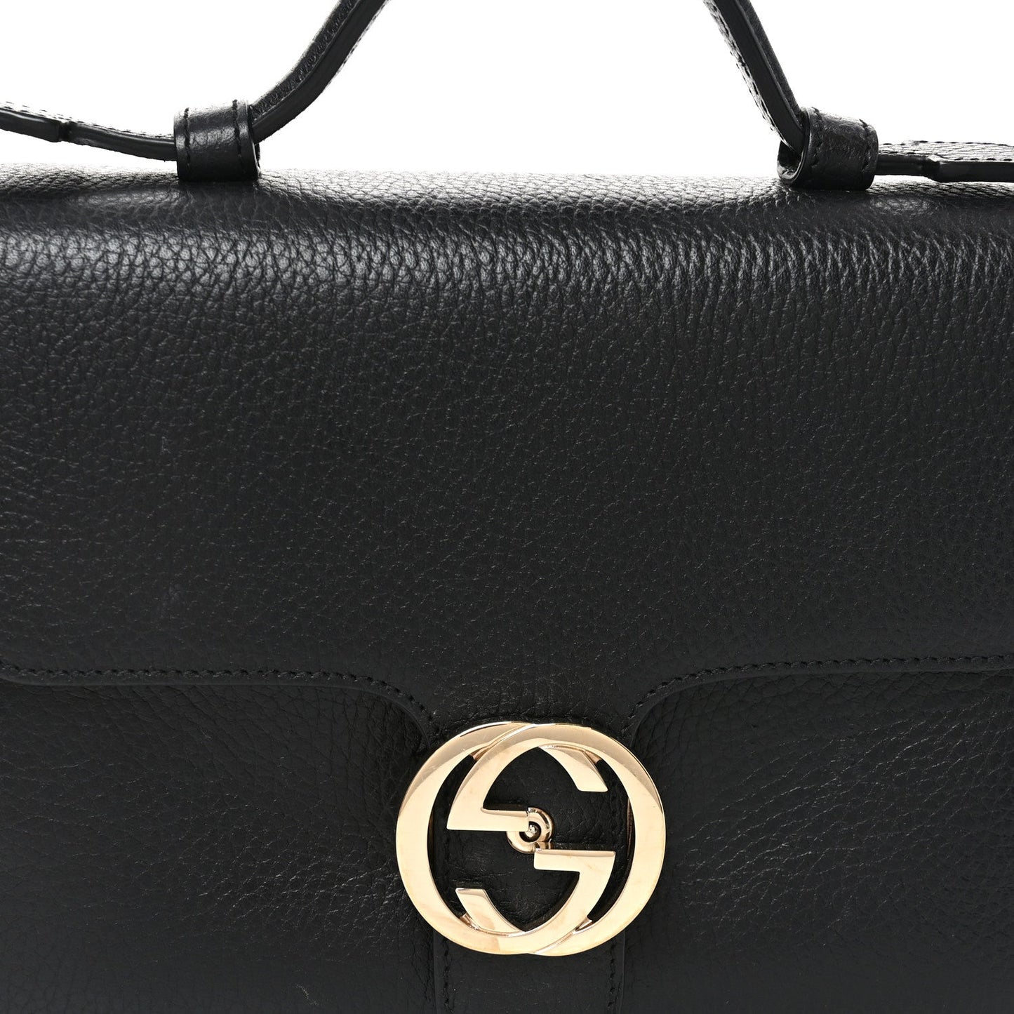 Dollar Calfskin Interlocking G Top Handle Shoulder Bag Black