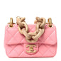 Lambskin Wenge Quilted Mini Fashion Wood Square Flap Pink