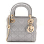 Metallic Lambskin Cannage Mini Lady Dior Grey