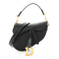 Grained Calfskin Mini Saddle Bag With Strap Black