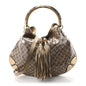 Crystal Monogram Metallic Calfskin Large Indy Top Handle Bag Beige Ebony Gold