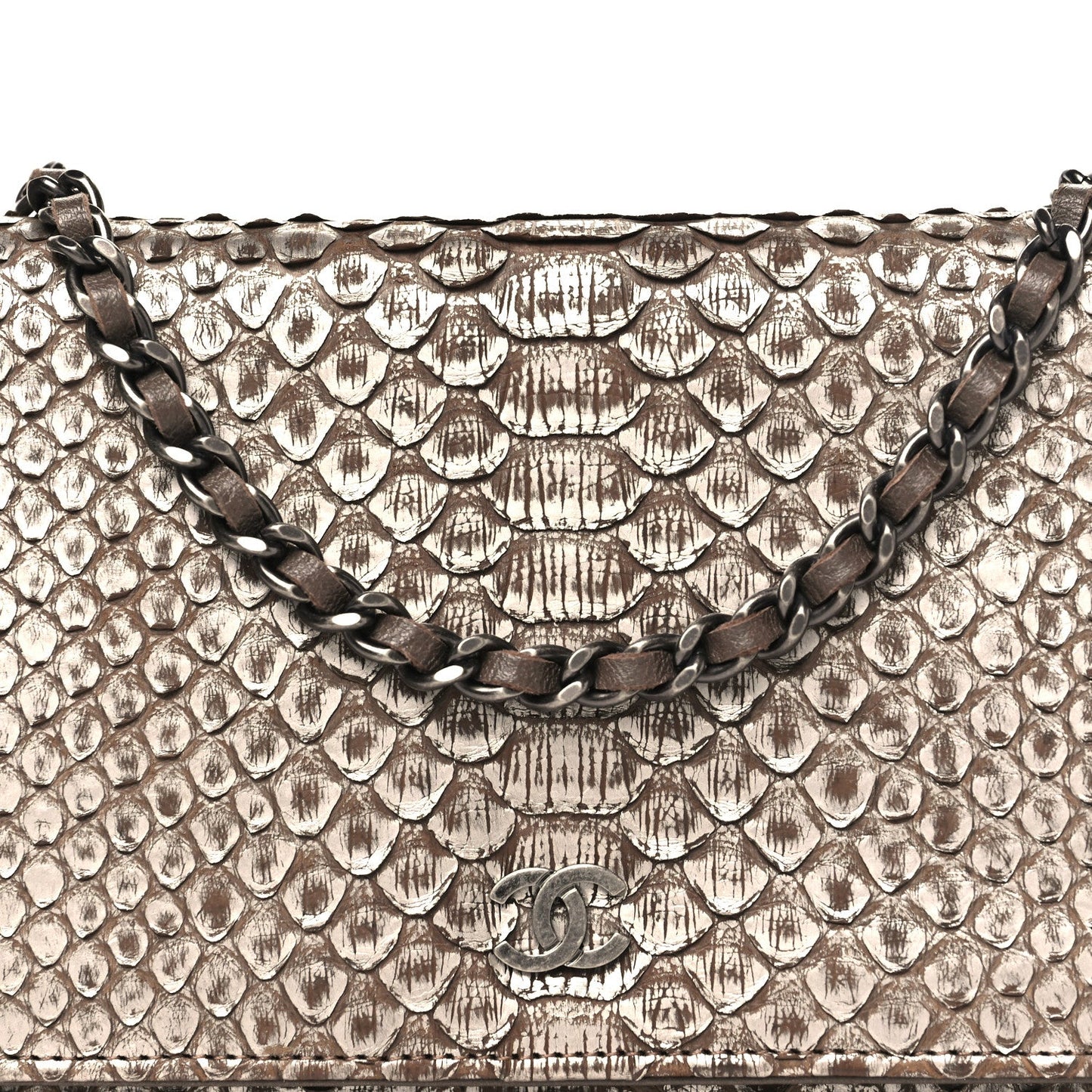 Snakeskin Wallet On Chain WOC Brown Silver