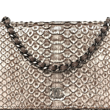 Snakeskin Wallet On Chain WOC Brown Silver