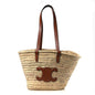 Raffia Calfskin Triomphe Medium Panier Tan