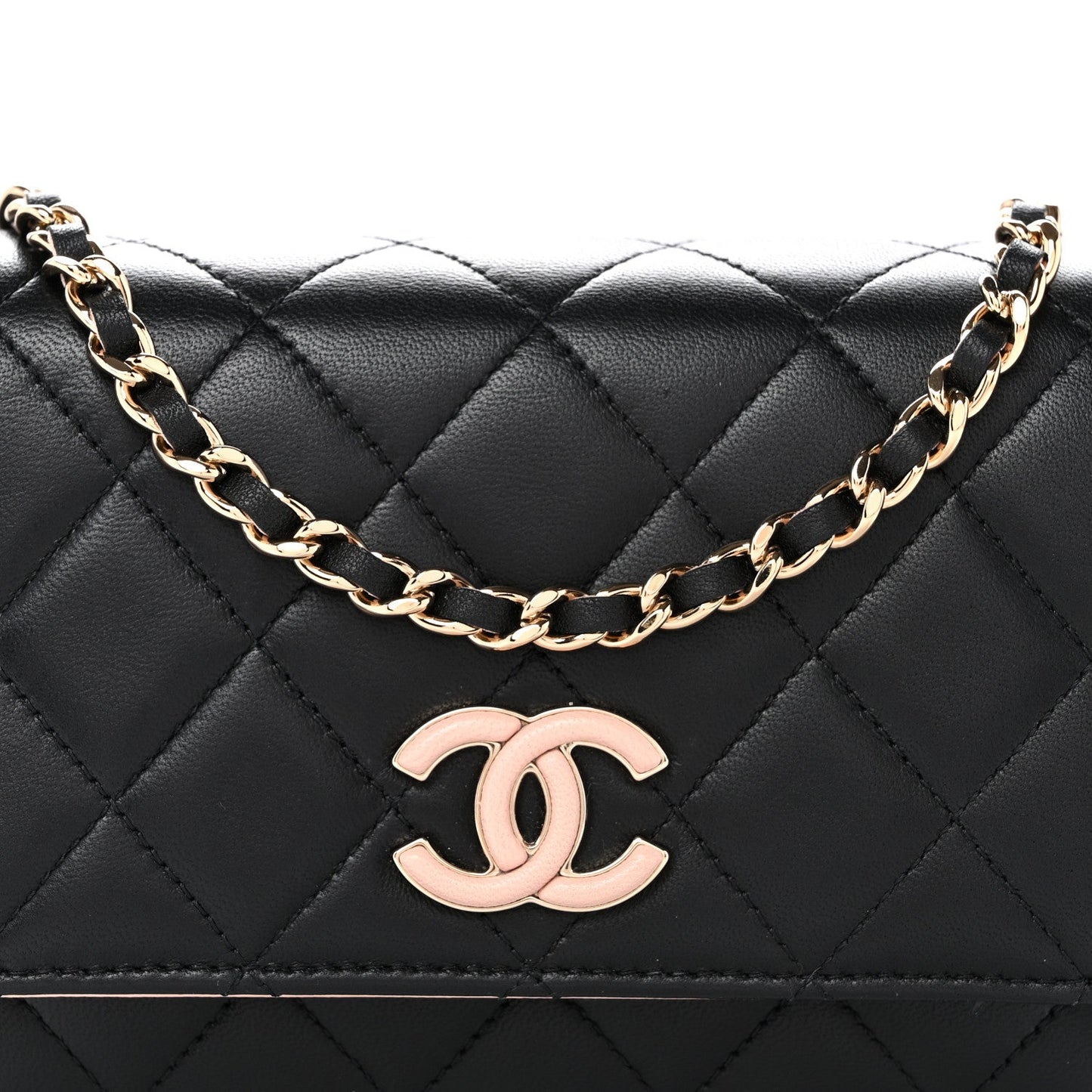 Lambskin Quilted Mini Wallet on Chain WOC Black Pink
