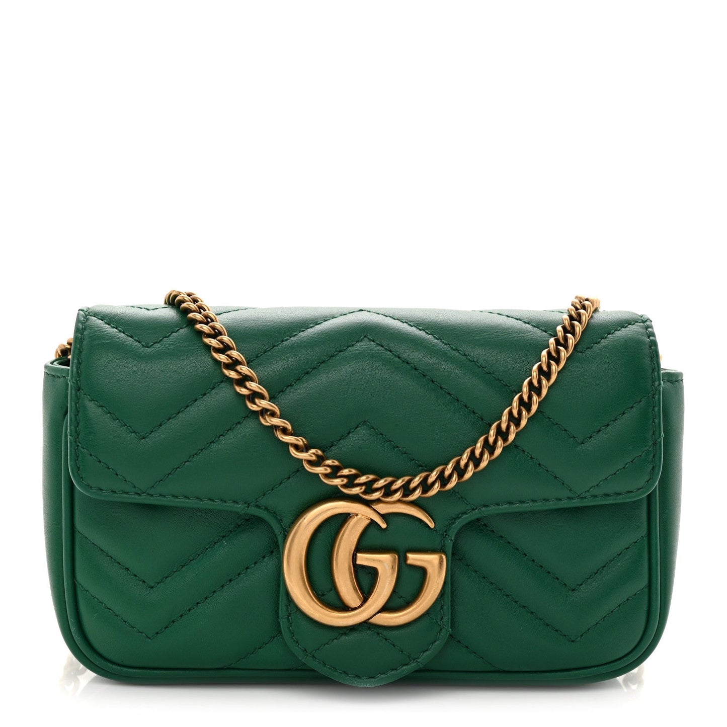 Calfskin Matelasse Super Mini GG Marmont Shoulder Bag Emerald Green