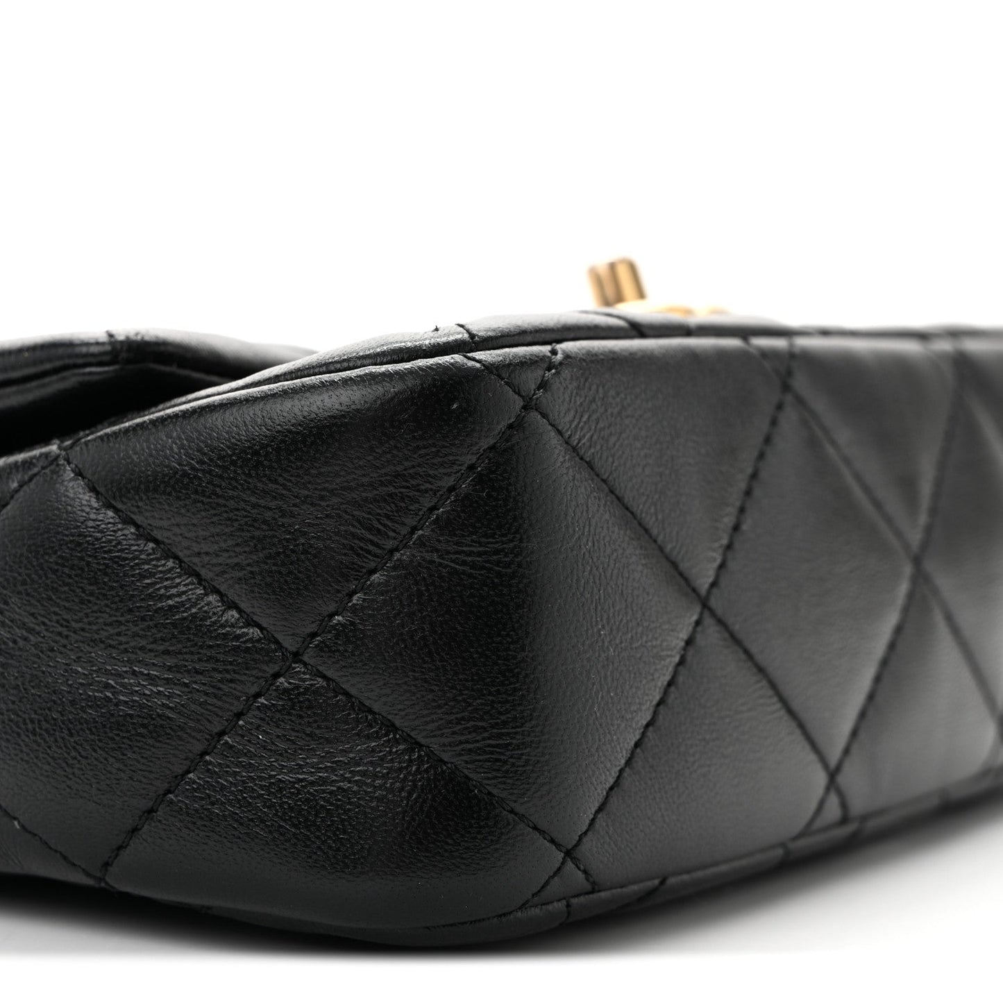 Shiny Lambskin Quilted Mini Sweetheart Flap Black