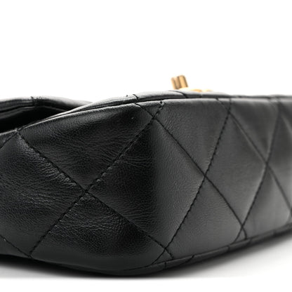 Shiny Lambskin Quilted Mini Sweetheart Flap Black