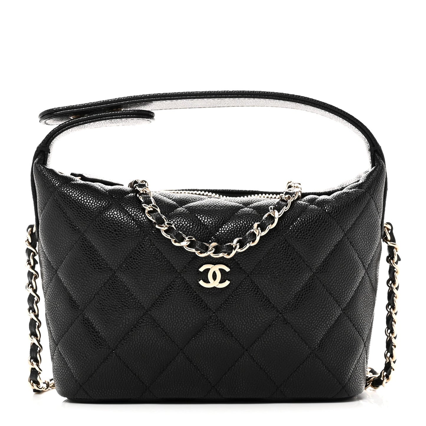 Caviar Quilted Hobo Clutch With Chain Black