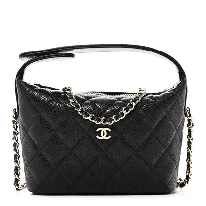 Caviar Quilted Hobo Clutch With Chain Black