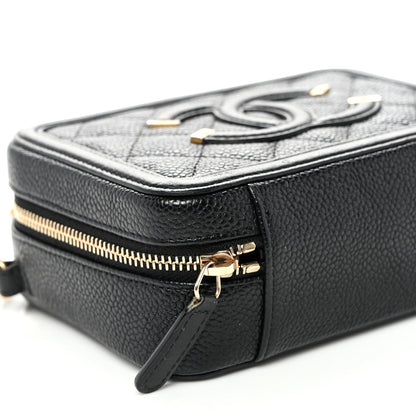 Caviar Quilted CC Filigree Vanity Clutch With Chain Black