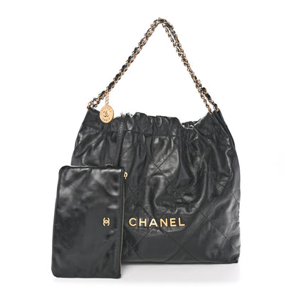 Shiny Calfskin Quilted Chanel 22 Black