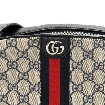 GG Supreme Monogram Textured Dollar Calfskin Web Small Ophidia Camera Bag Beige Blue