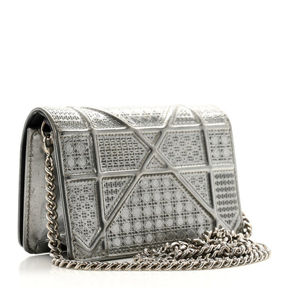 Metallic Patent Micro-Cannage Baby Diorama Flap Bag Silver