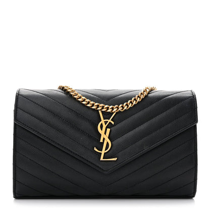 Grain De Poudre Matelasse Chevron Monogram Chain Wallet Black