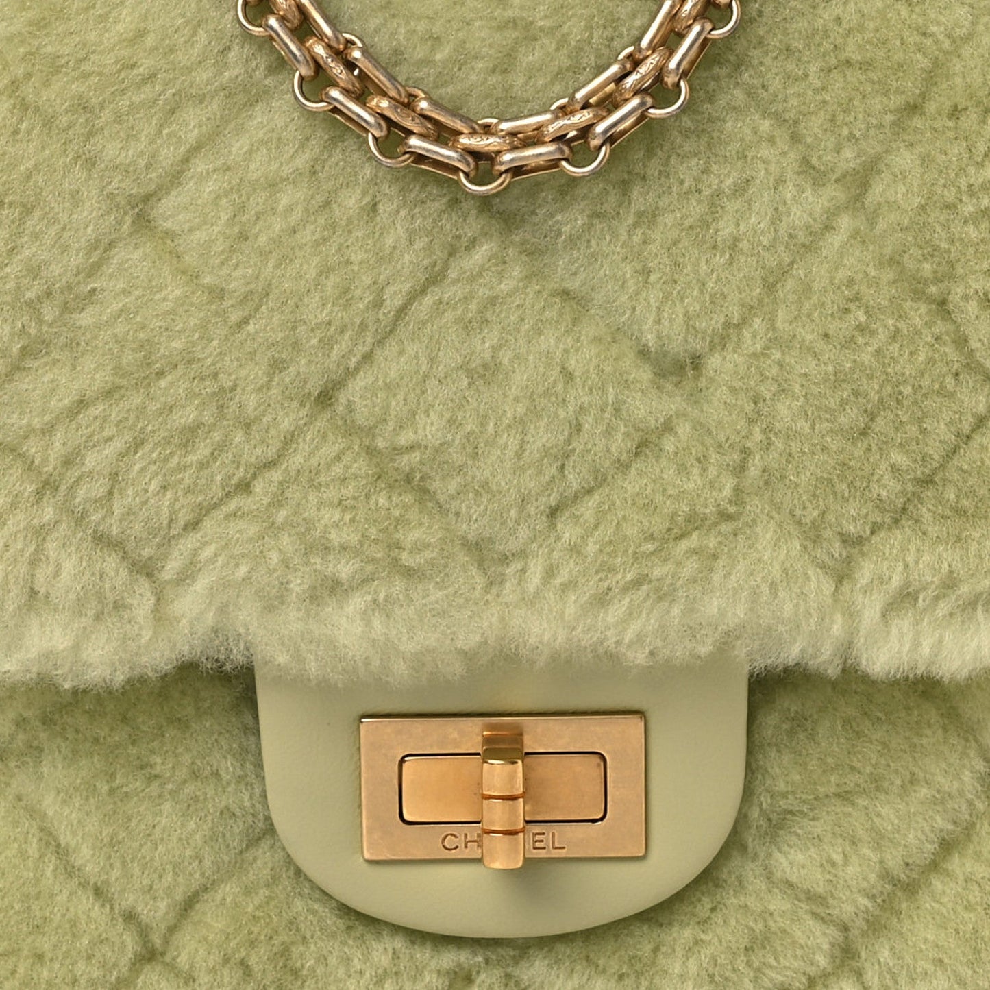 Shearling Aged Calfskin Quilted 2.55 Reissue Mini North South Flap Green
