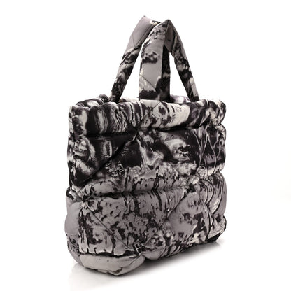 Re-Nylon Padded Printed Medium Tote Bag Black White