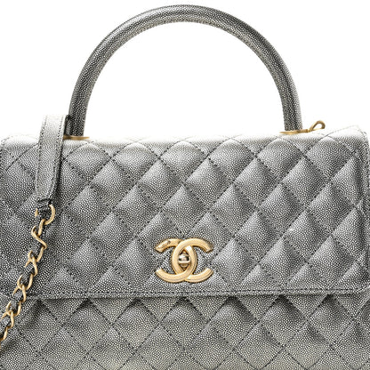 Metallic Caviar Quilted Small Coco Handle Flap Silver