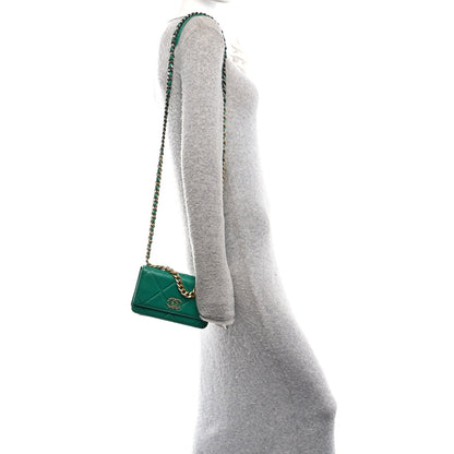 Lambskin Quilted Chanel 19 Wallet On Chain WOC Green