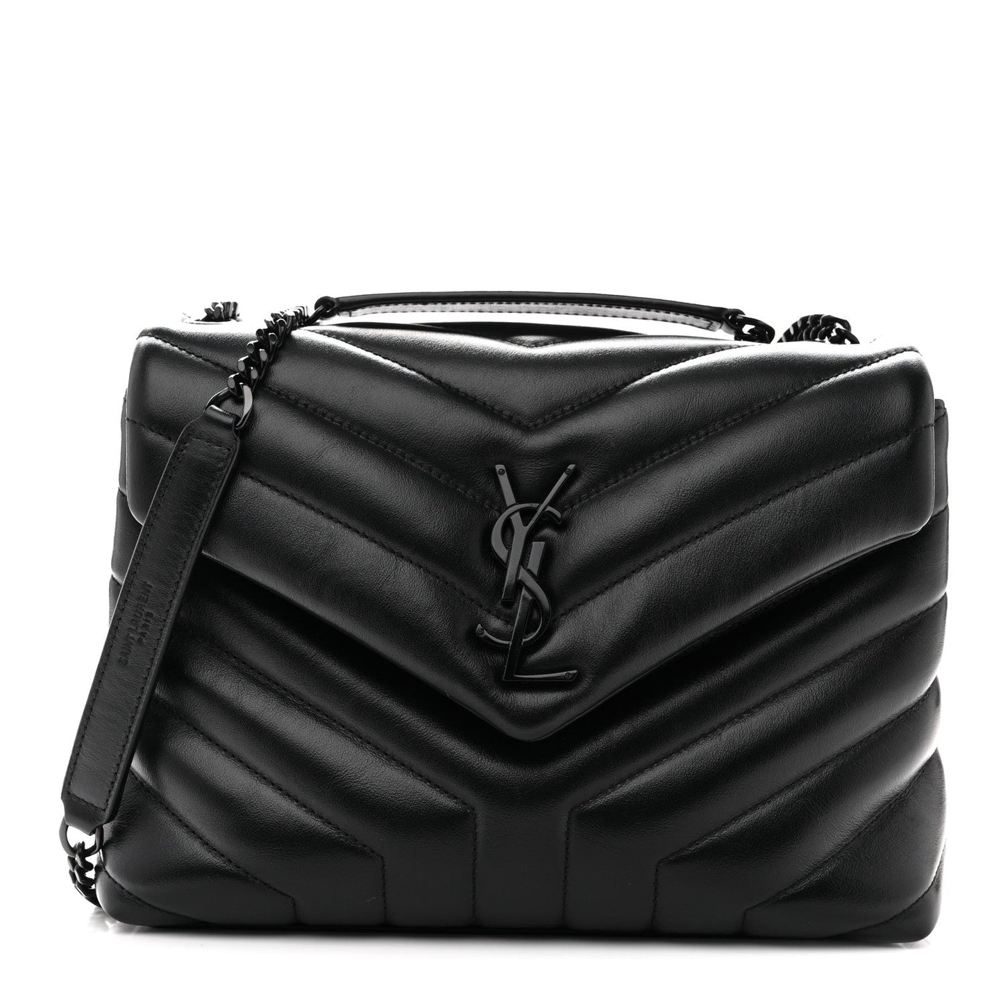 Calfskin Y Quilted Monogram Monochrome Small Loulou Chain Satchel Black