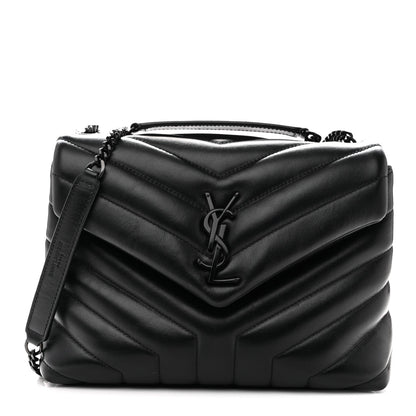 Calfskin Y Quilted Monogram Monochrome Small Loulou Chain Satchel Black