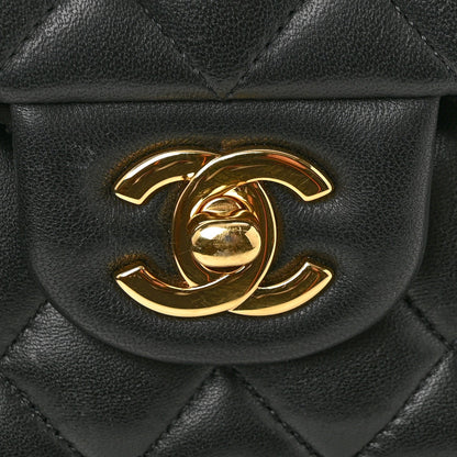 Lambskin Quilted Medium Double Flap Black