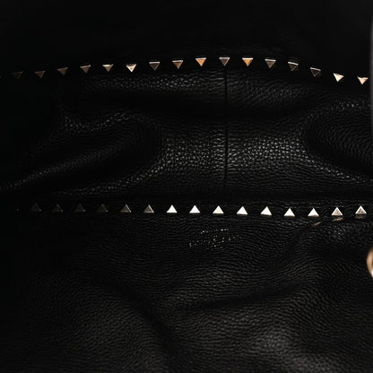 Grained Calfskin Medium Rockstud Reversible Tote Black Rose Violet