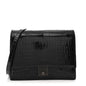 Crocodile Accordion Flap Shoulder Bag Black