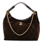 Suede Calfskin Lambskin Quilted Maxi Hobo Dark Brown