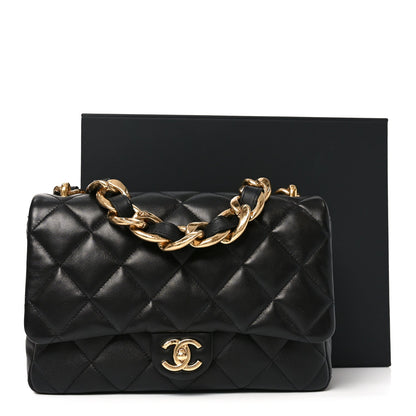 Lambskin Quilted Large CC Funky Town Flap Black