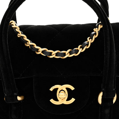 Velvet Quilted Mini Top Handle Flap Black