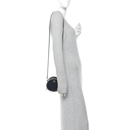 Lambskin Quilted Chain Around CC Round Clutch With Chain Navy