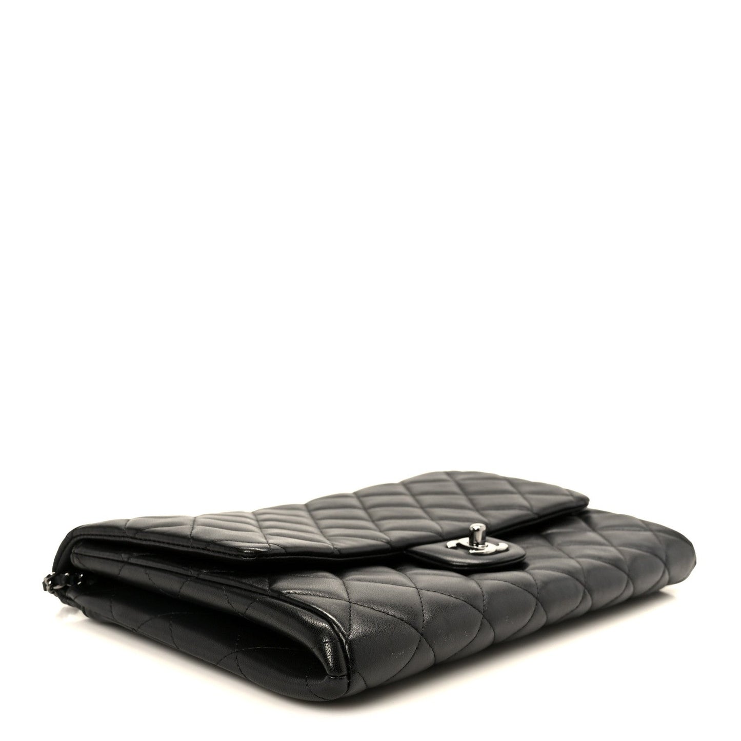 Lambskin Quilted Clutch With Chain Flap Black