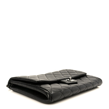 Lambskin Quilted Clutch With Chain Flap Black