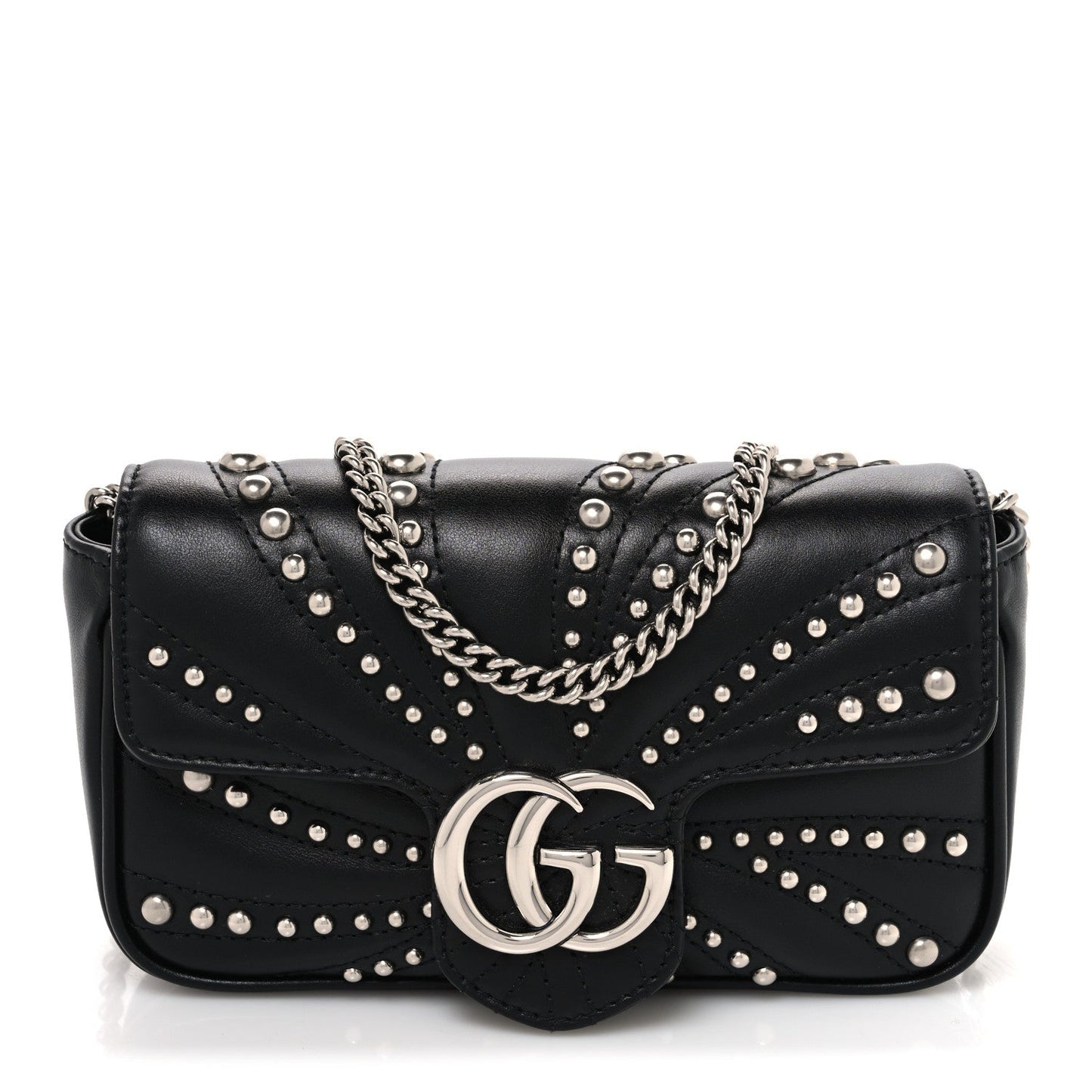 Calfskin Matelasse Studded Super Mini GG Marmont Shoulder Bag Black