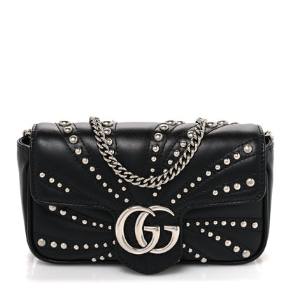 Calfskin Matelasse Studded Super Mini GG Marmont Shoulder Bag Black