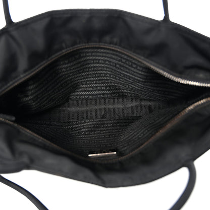 Tessuto Nylon Calfskin Shopping Tote Black