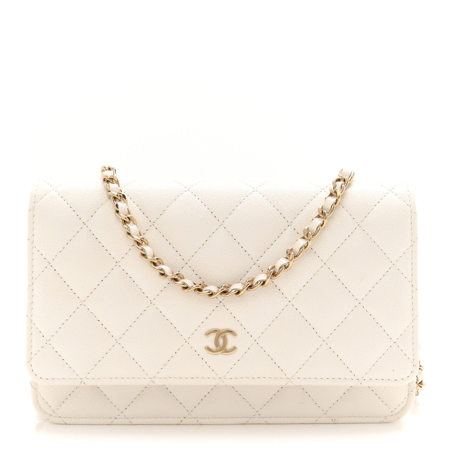 Caviar Quilted Wallet on Chain WOC White