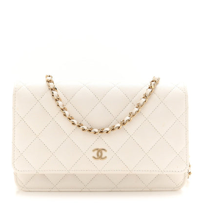 Caviar Quilted Wallet on Chain WOC White
