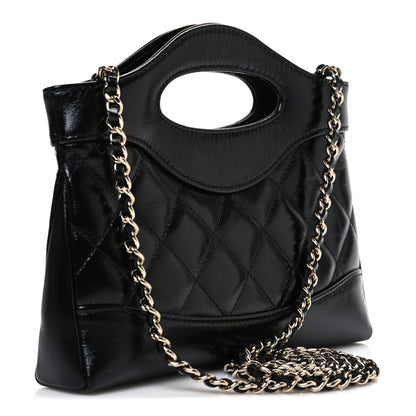 Shiny Crumpled Calfskin Quilted Nano 31 Shopping Bag Black