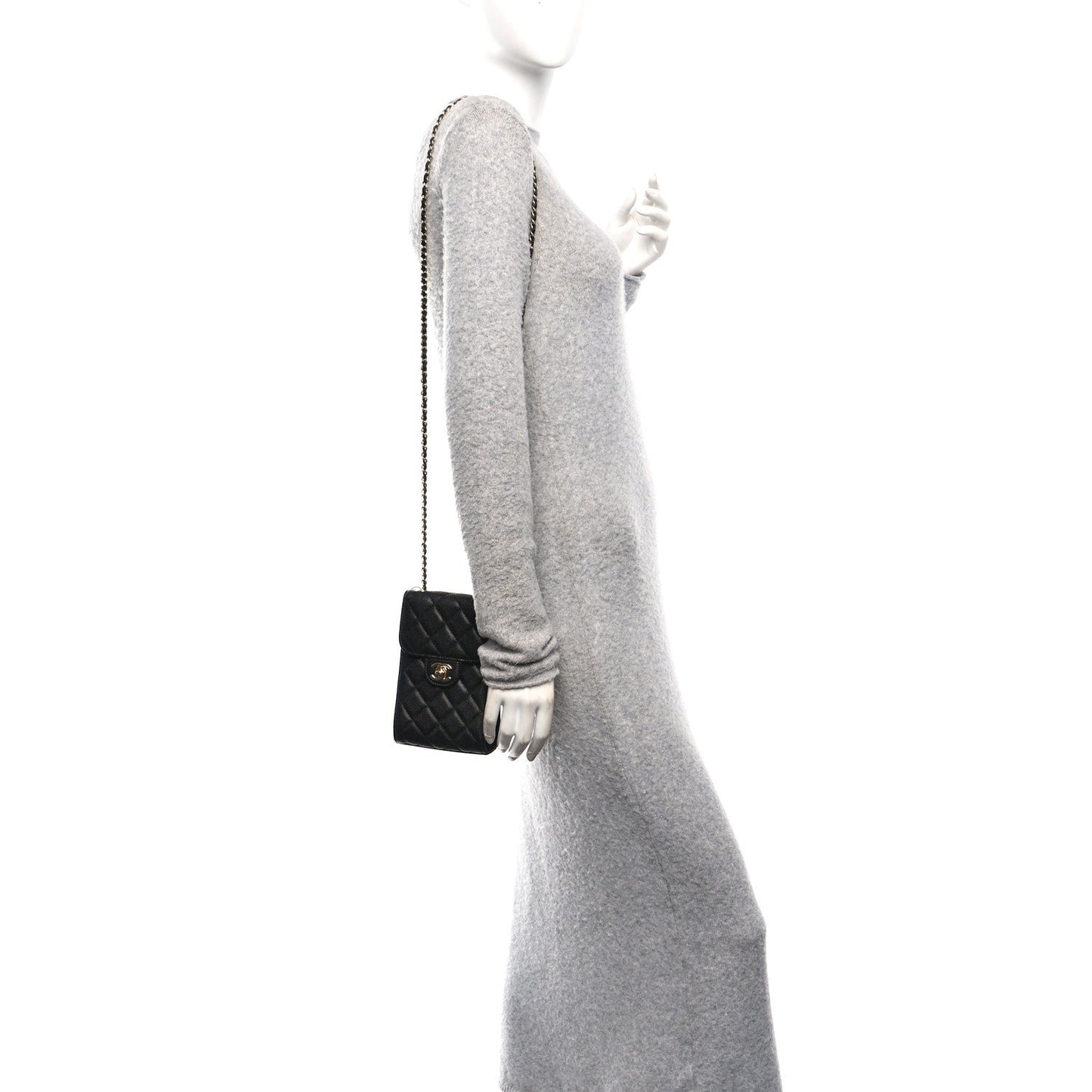 Caviar Quilted Classic Phone Holder Black