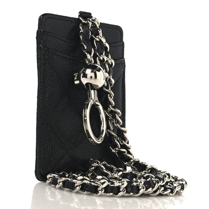 Caviar Quilted Key Holder Card Holder On Chain Black