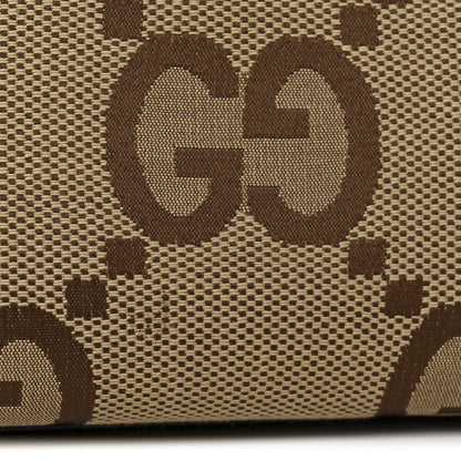 Monogram Jumbo GG Textured Dollar Calfskin Web Small Tote Bag Camel Ebony New Acero