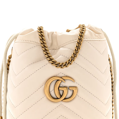 Calfskin Matelasse Mini GG Marmont 2.0 Bucket Bag White
