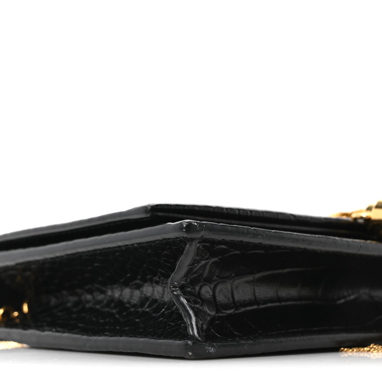 Calfskin Crocodile Embossed Kate Monogram Tassel Chain Wallet Black