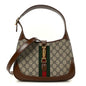 GG Supreme Monogram Azalea Calfskin Web Small Jackie 1961 Hobo Beige Ebony Brown Sugar