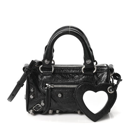 Agneau Arena Crystal Neo Nano Cagole Handbag Black