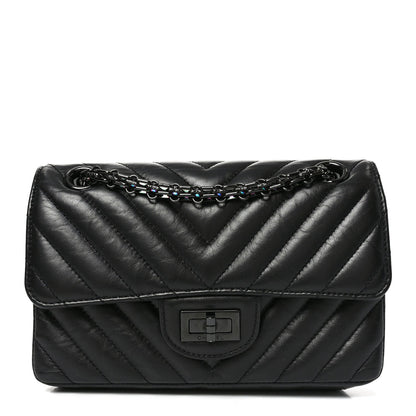 Aged Calfskin Chevron Quilted 2.55 Reissue Mini Flap So Black