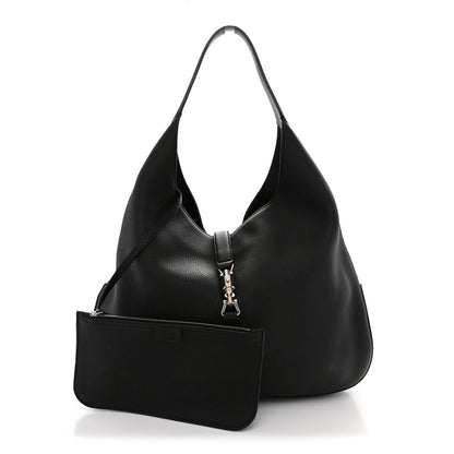 Soft Grained Calfskin Large Jackie Hobo Black