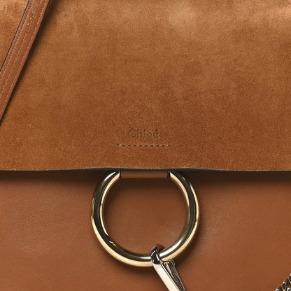 Suede Calfskin Medium Faye Shoulder Bag Caramel